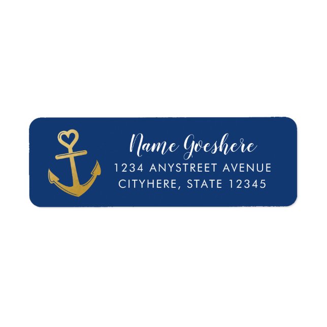 Gold Heart Anchor Editable Colour Return Address Label (Front)