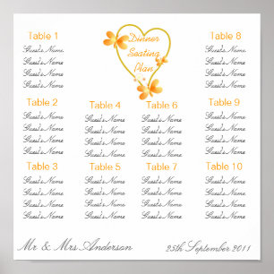 Gold Heart And Butterflies Wedding Dinner Seating Poster