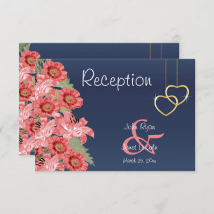 Gold Heart and Coral Flowers - Reception Invitation