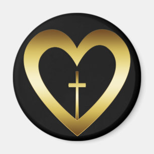 GOLD HEART AND CROSS MAGNET