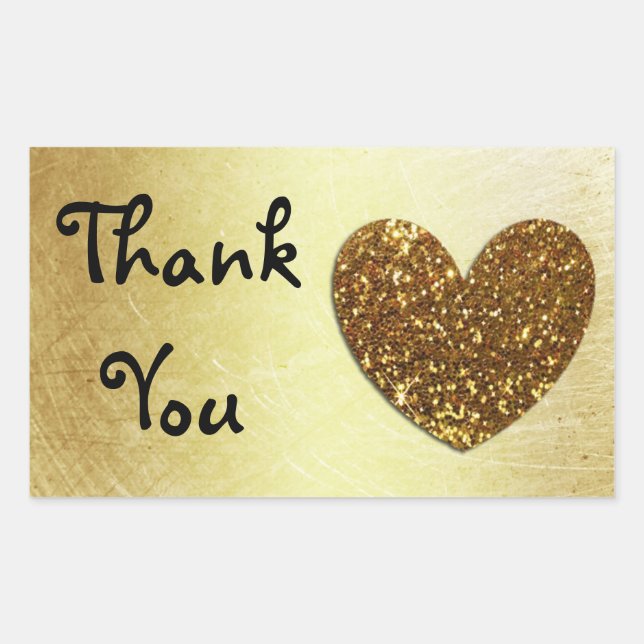 Gold Heart and Glitter 'Thank You" Stickers (Front)