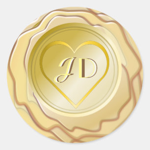 Gold Heart and Initials Wax Seal label