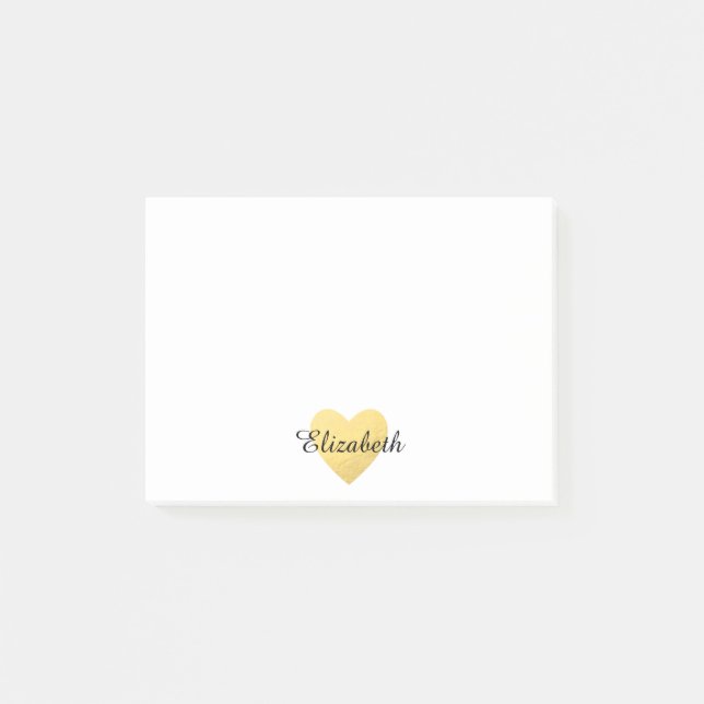 Gold heart and name Personalised Post-it® Notes (Front)