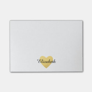 Gold heart and name Personalised Post-it® Notes