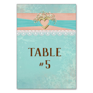 Gold Heart and Ribbon Table Number