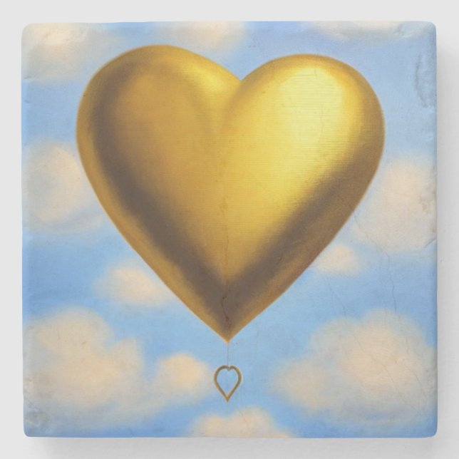 Gold Heart Balloon in the Sky Marble Coaster (Front)
