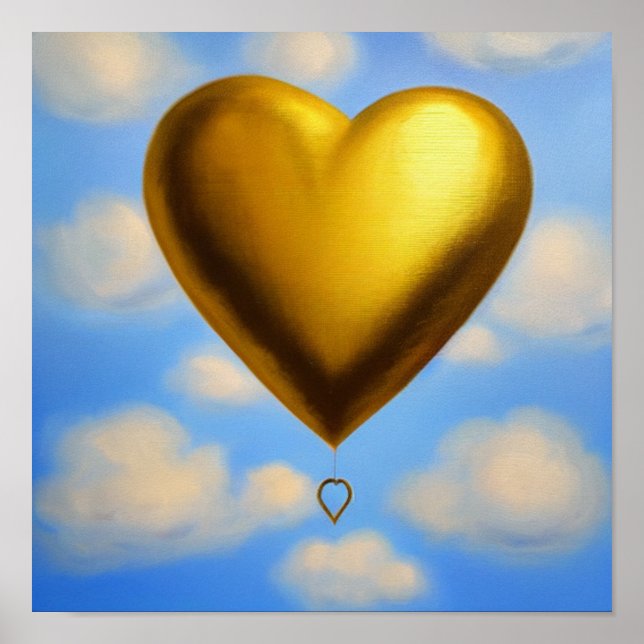 Gold Heart Balloon in the Sky Poster (Front)