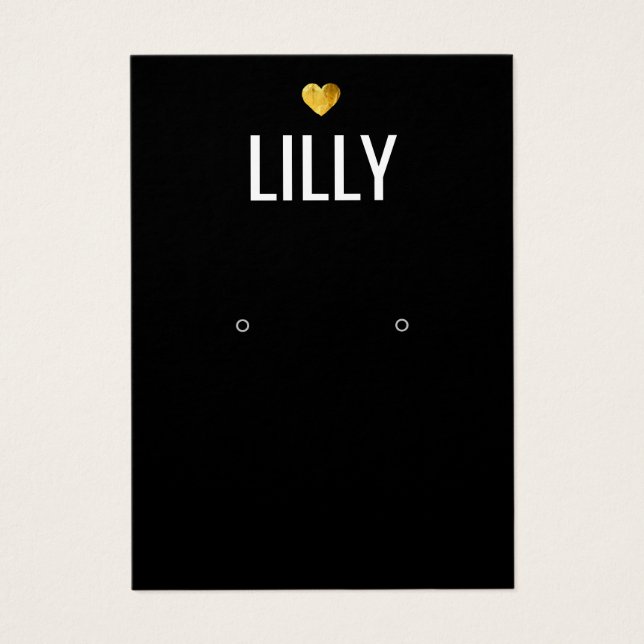 Gold Heart Black Earring Display Card (Front)