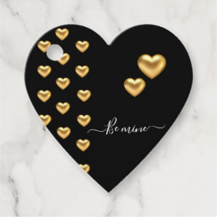 Gold Heart Black Valentine Flat Greeting Card Favour Tags