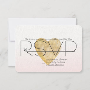 Gold Heart Blush Pink Ombre RSVP Card