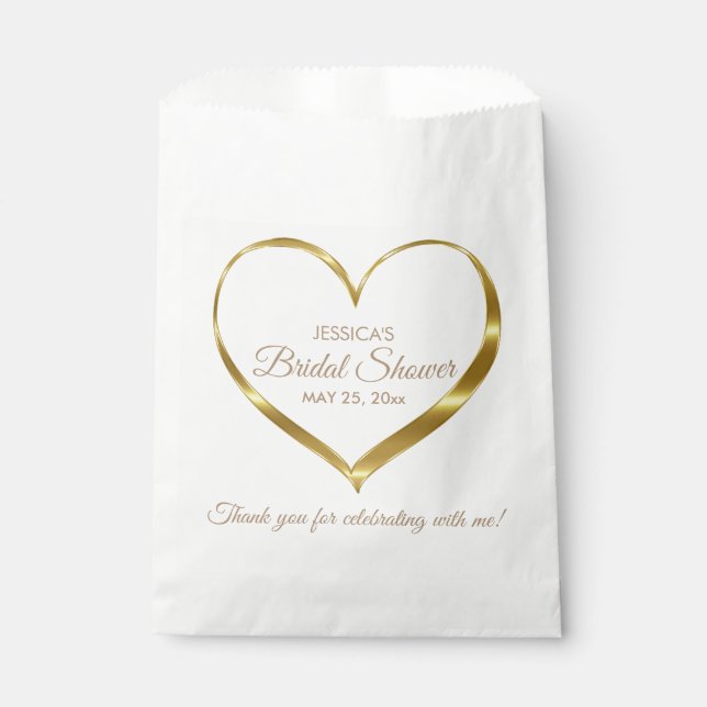 Gold Heart Bridal Shower Thank You Favour Bag (Front)