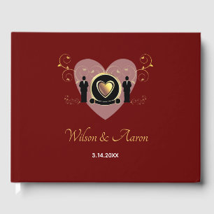 Gold Heart Burgundy Male LGBTQ Wedding Guest Book