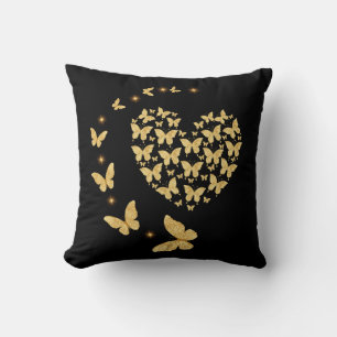 Gold Heart Butterflies Cushion