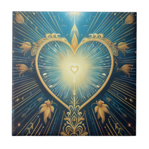 Gold Heart  Ceramic Tile