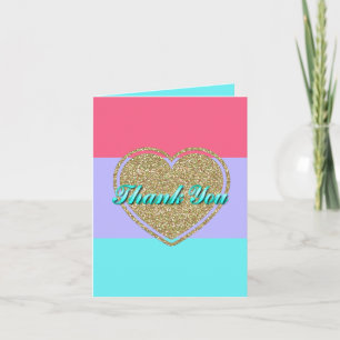 Gold Heart Colour Block Thank You Card