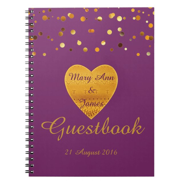 Gold Heart Confetti Glitter Faux Foil Blue Guest Notebook (Front)