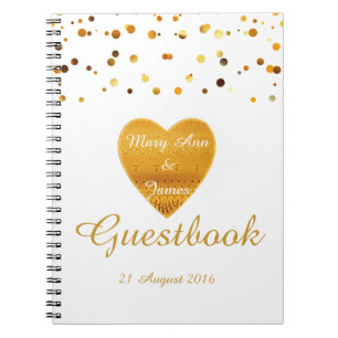 Gold Heart Confetti Glitter Faux Foil White Guest Notebook
