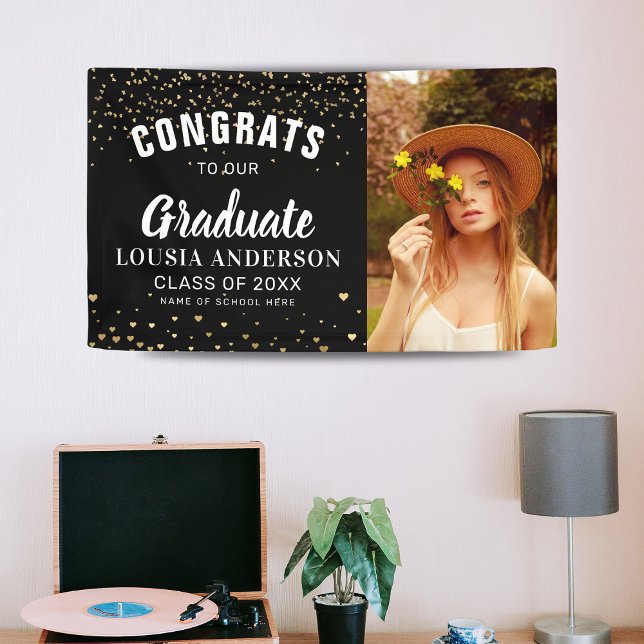 Gold Heart Confetti Graduation Photo Banner (Creator Uploaded)