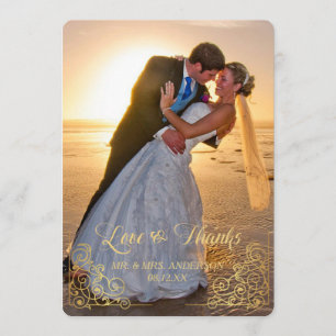 Gold Heart Confetti Photo Wedding Thank You