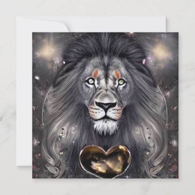 Gold Heart Cosmic Lion Card (Front)