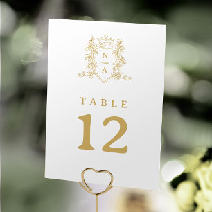 Gold heart crown guests names wedding table number