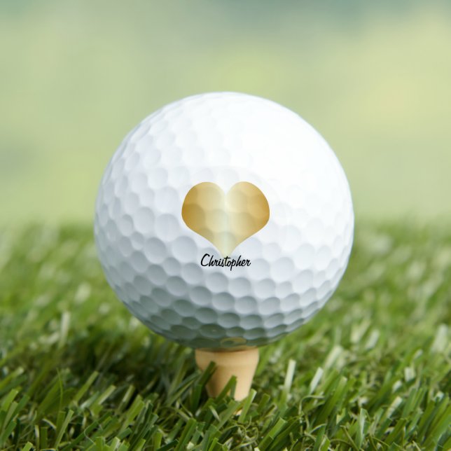 Gold Heart Design Personalised Golf Balls (Insitu Tee)