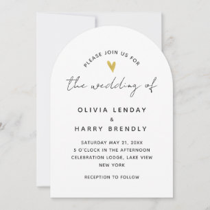 Gold Heart Elegant Modern Script Wedding Invitation