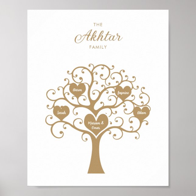 Gold Heart Family Tree Poster (Front)