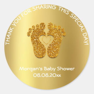 Gold Heart Feet Baby Shower Favour Gift Thank You Classic Round Sticker