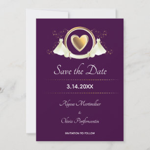 Gold Heart Female Wedding   Save the Date