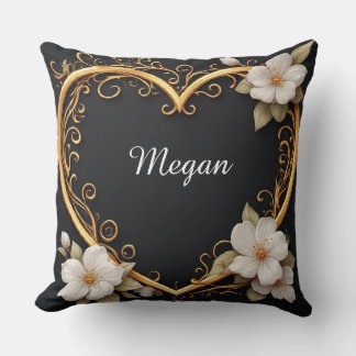 💐 Gold Heart Floral Elegant Romantic Luxury Gift Cushion
