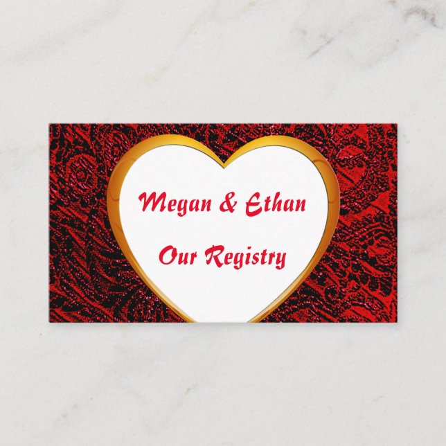 Gold Heart Frame Image & Red Fabric Registry Card (Front)