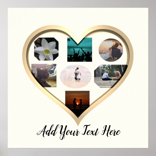 Gold Heart Frame Photo Collage Poster (Front)
