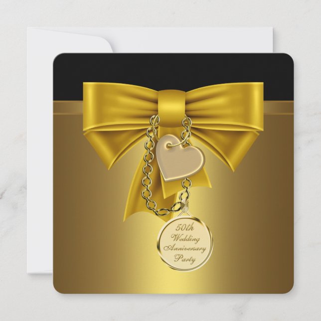 Gold Heart Gold 50th Wedding Anniversary Party Invitation (Front)