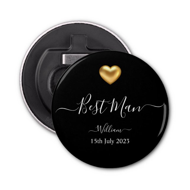 Gold Heart Groomsman Wedding Bottle Opener (Front)