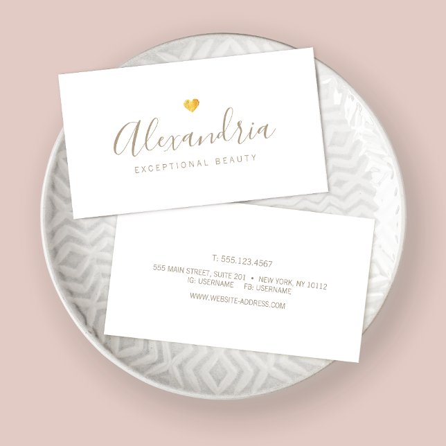 Gold Heart  Handwritten Script Calligraphy Business Card (Creator Uploaded)