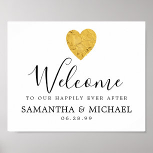 Gold Heart Happily Ever After Wedding Welcome Sign