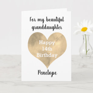 Gold Heart Happy 14th Birthday  Card