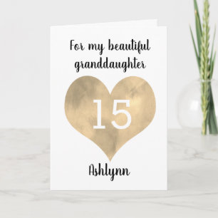 Gold Heart Happy 15th Birthday Card