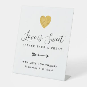 Gold Heart Love is Sweet Wedding Dessert Bar Pedestal Sign