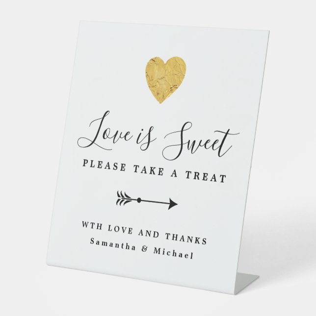 Gold Heart Love is Sweet Wedding Dessert Bar  Pedestal Sign (Front)