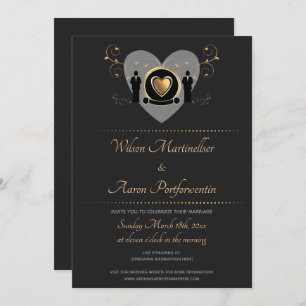 Gold Heart Male Virtual Wedding Invitation