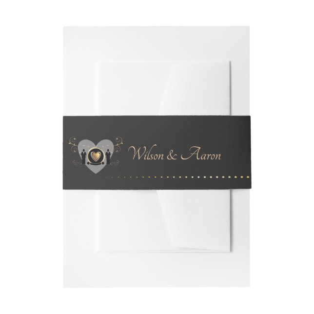 Gold Heart Male Wedding | Belly Band Invitation Belly Band (Front Example)
