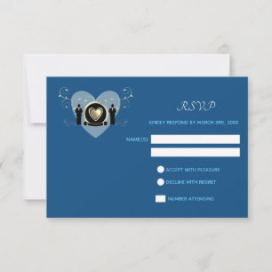 Gold Heart Male Wedding Classic Blue   RSVP card