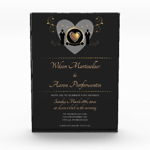 Gold Heart Male Wedding Invite Keepsake Photo Block