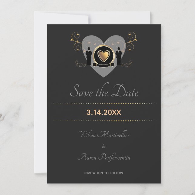 Gold Heart Male Wedding | Save the Date (Front)