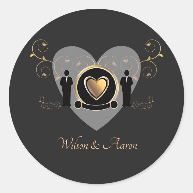Gold Heart Male Wedding | Sticker (Front)