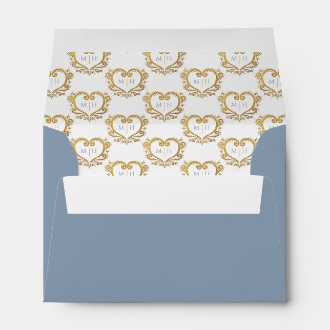 Gold heart monogram grey wedding or couple event envelope (Back (Bottom))