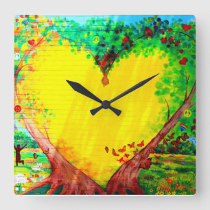 gold heart mural clock