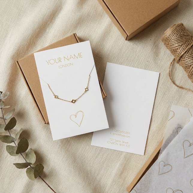 Gold heart necklace or bracelet white display card (Gold heart necklace or bracelet white display card.)